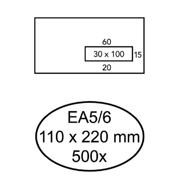 Envelop Quantore 110x220mm venster 3x10cm rechts 500 stuks