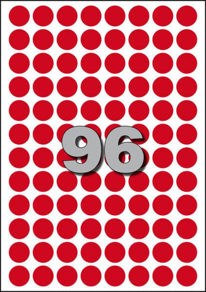Etiket Avery A5 papier rond 15mm ROOD 960 stuks 96 per vel