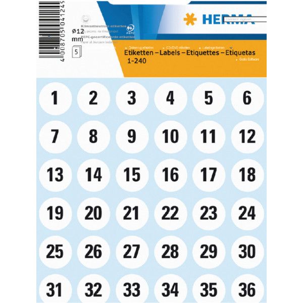 HERMA - Label 4124 12mm numbers 1-240 240 pieces