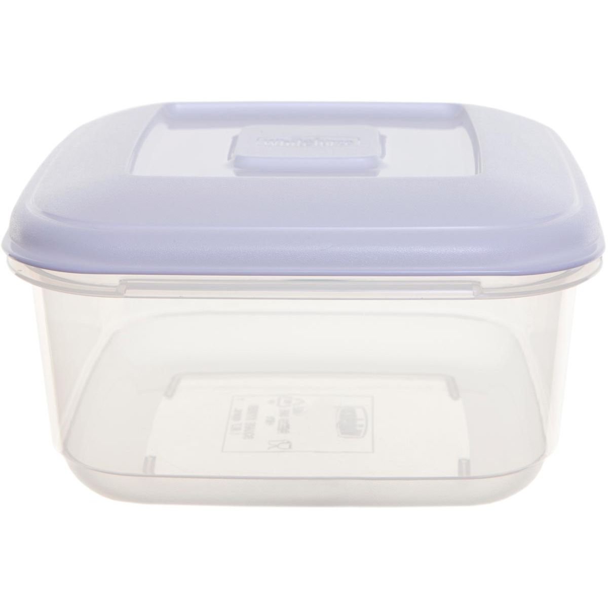 Whitefurze - recipiente de comida cuadrado de 1,6 litros, transparente con tapa blanca