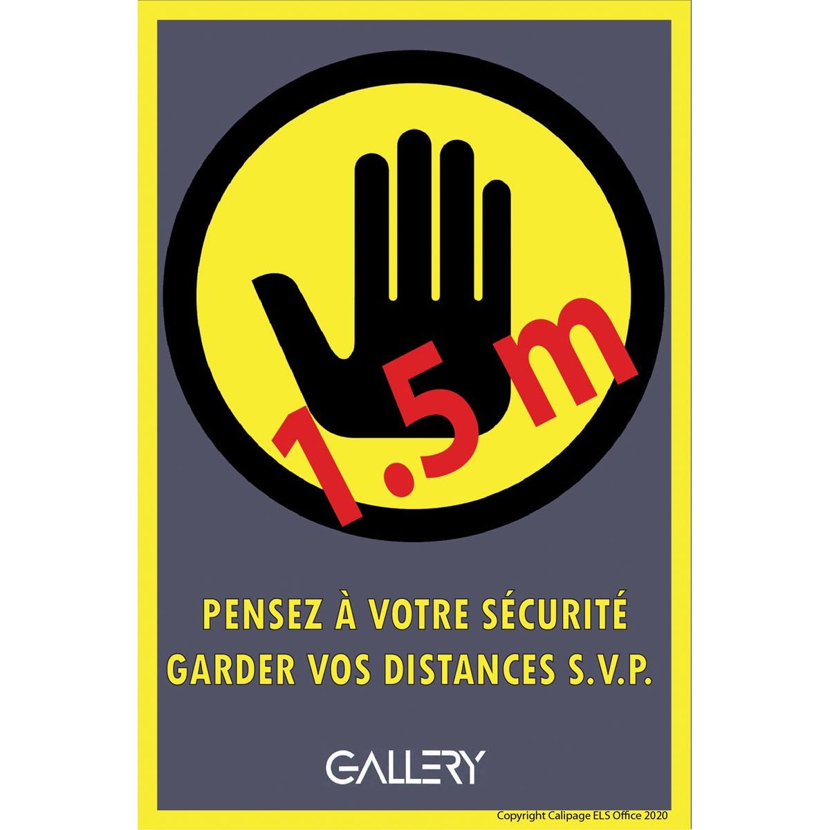 Galerie - Galerie d'autocollant, avertissement; Garder à 1,5 mètre de distance, ft A5, français