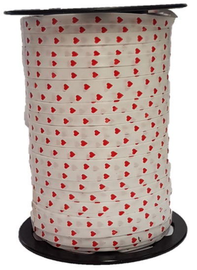 Krullint hartjes 5mm x 450 meter wit/rood