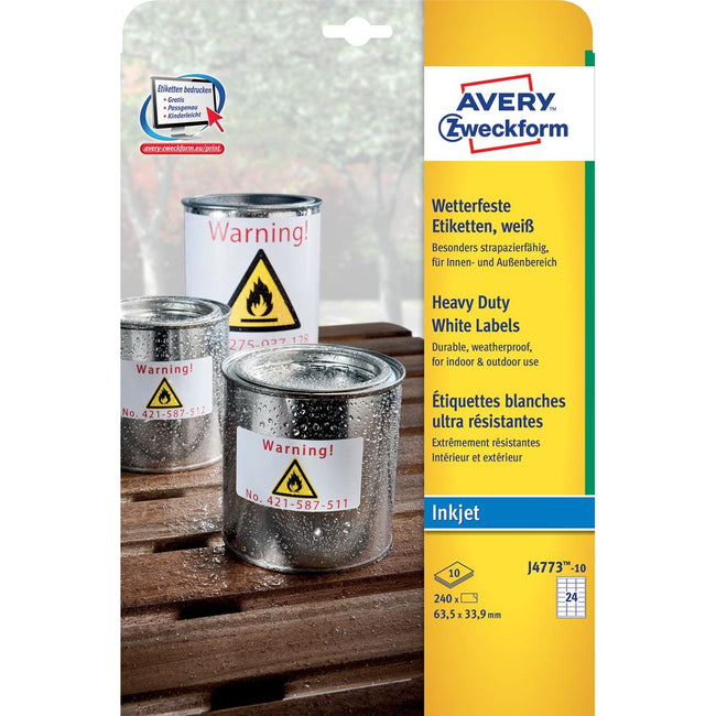 Avery Zweckform - Zweckform J4773-10 weerbestendige etiketten ft 63,5 x 33,9 mm (b x h), 2.400 etiketten, wit