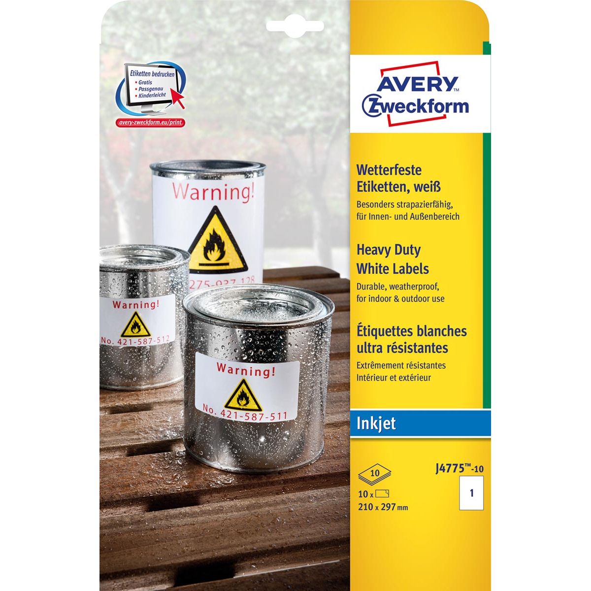 Avery Zweckform - Wetterresistente Etiketten ft 210 x 297 mm (B x H), 10 Teile, 1 pro Blatt