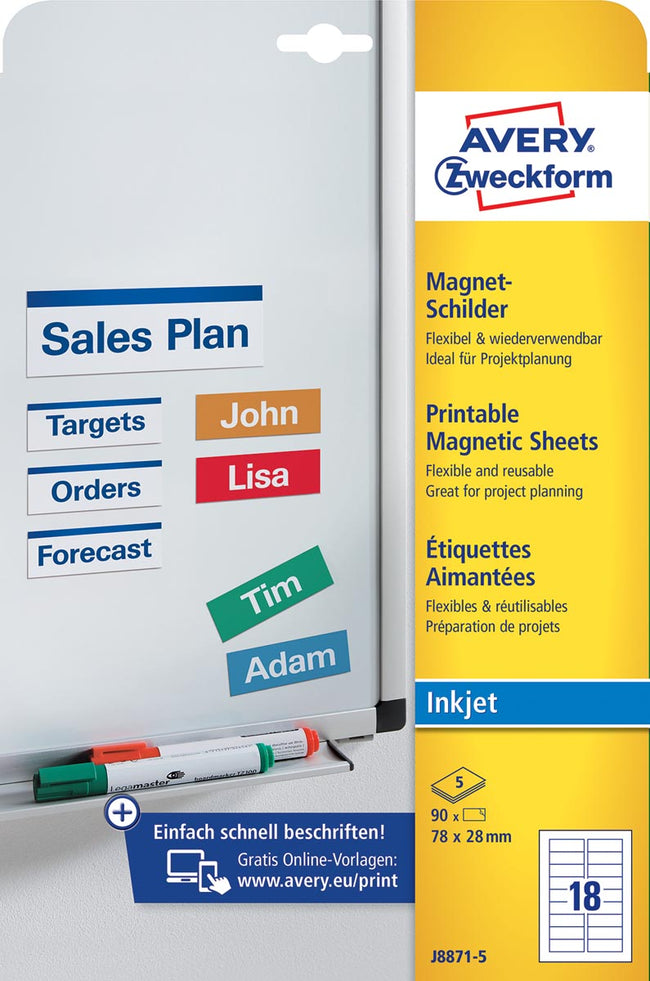 Avery Zweckform -  Zweckform magneetetiketten, ft 78 x 28 mm, zonder coating, 90 etiketten, wit