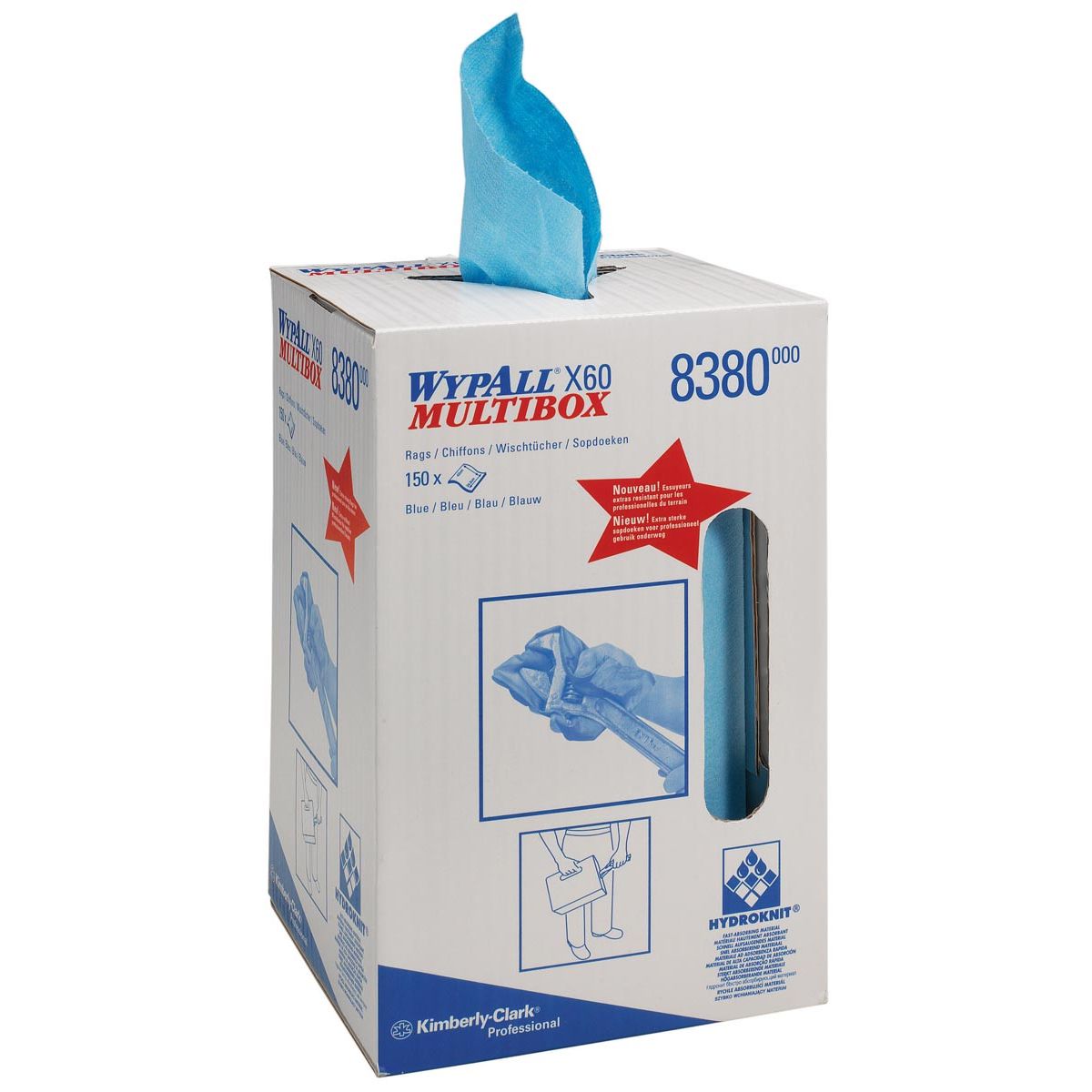 Wypall - chiffons de nettoyage X60, boîte pratique de 150 chiffons