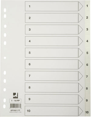 Q-CONNECT -   tabbladen, A4, PP, 11-gaatsperforatie,met indexblad, set van 1-10, wit