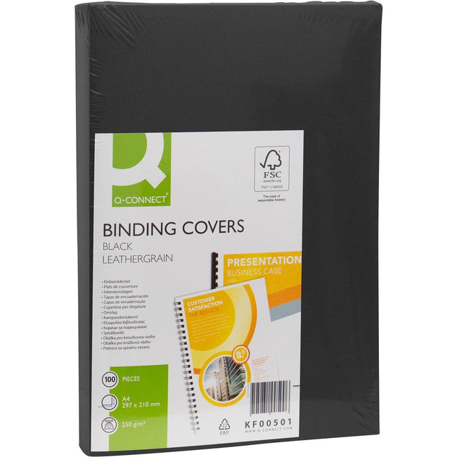 Q-CONNECT -   dekblad A4 leder 250 grams 100 stuks zwart