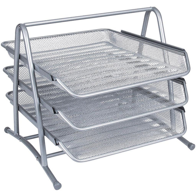 Q-CONNECT - 3 letter trays, mesh metal, ft A4, silver
