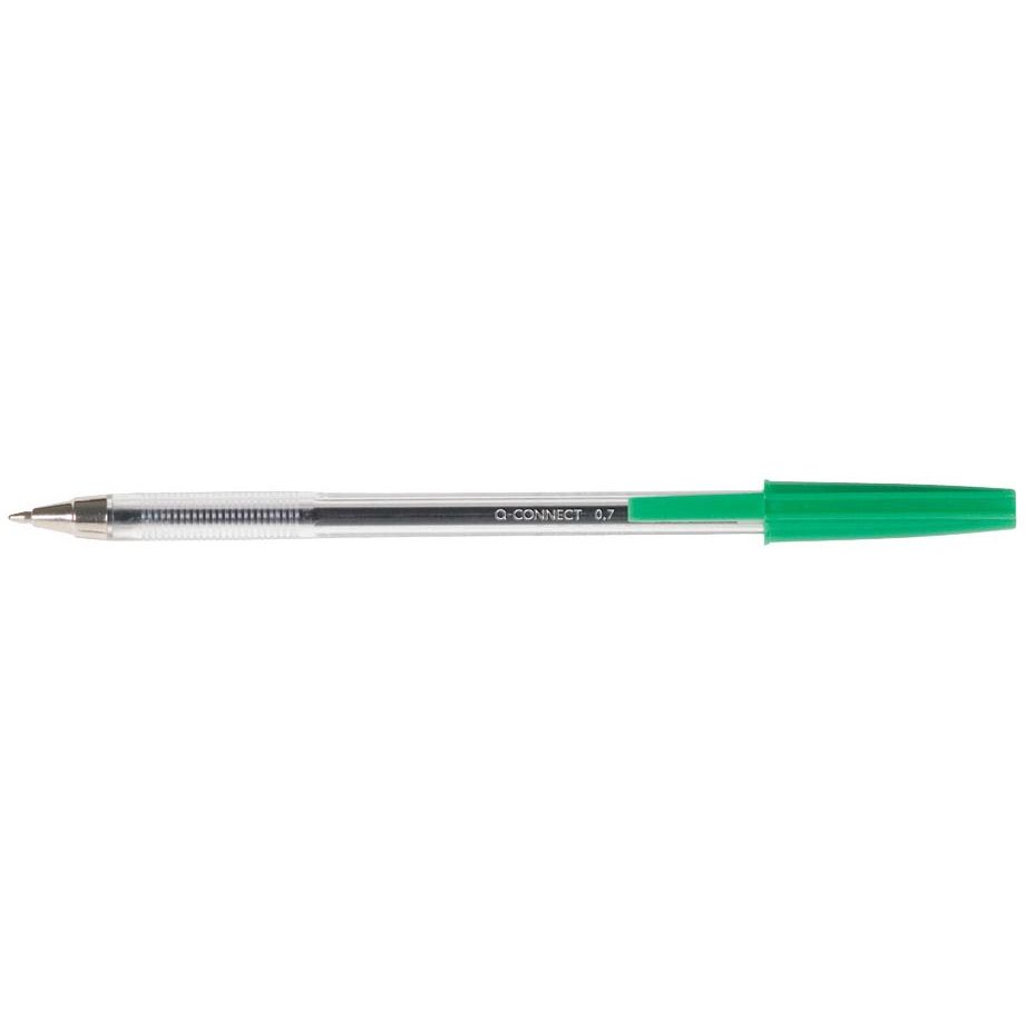 Q-CONNECT - penna a sfera con cappuccio, 0,7 mm, punta media, verde, scatola da 50 pezzi