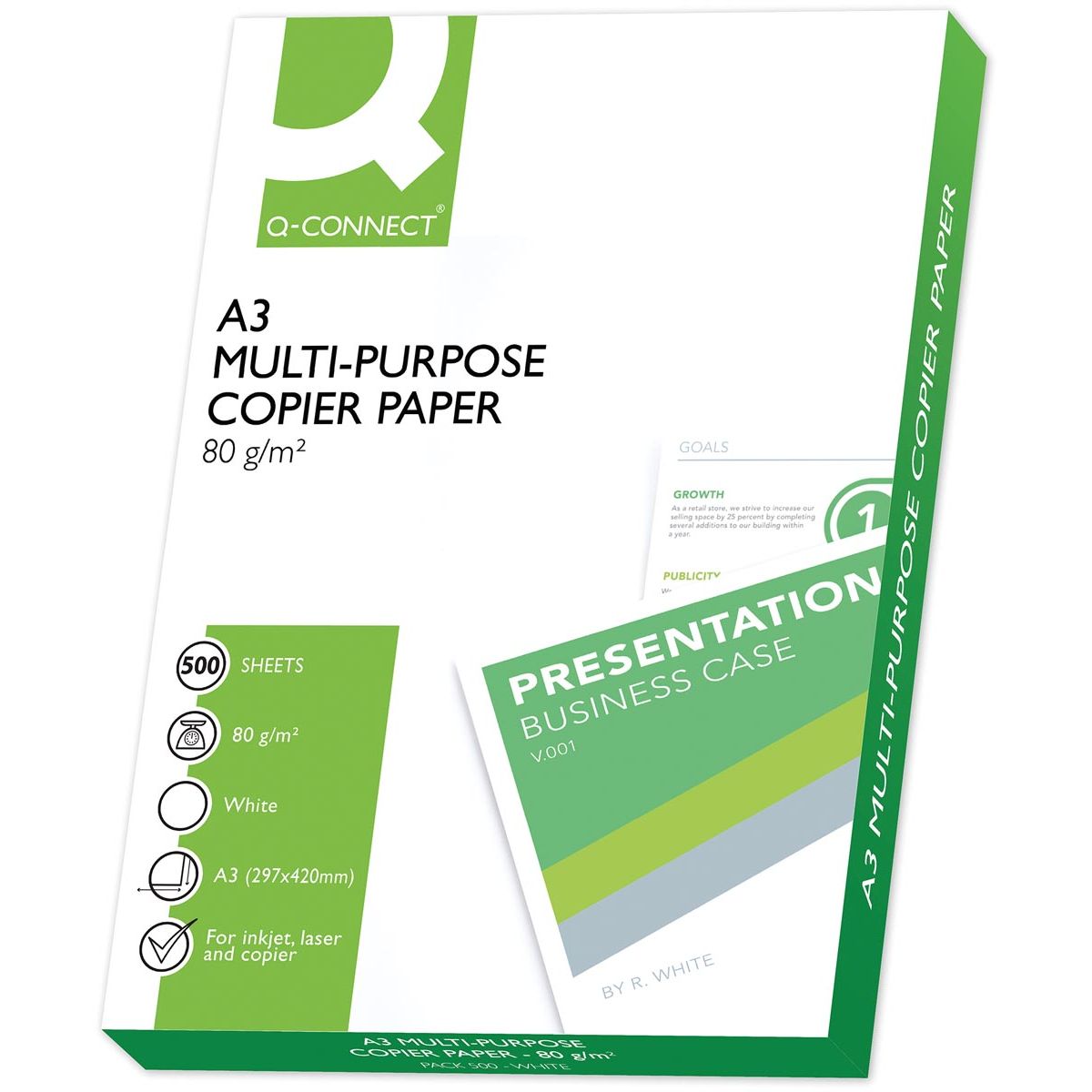 Q-CONNECT - copy paper, ft A3, 80 g, pack of 500 sheets, white