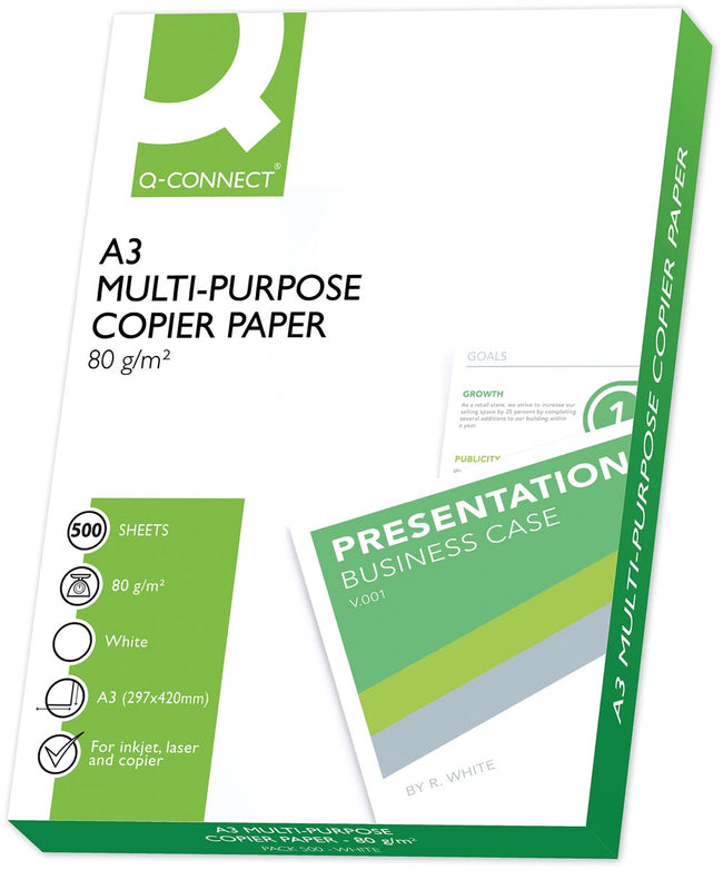 Q-CONNECT - copy paper, ft A3, 80 g, pack of 500 sheets, white
