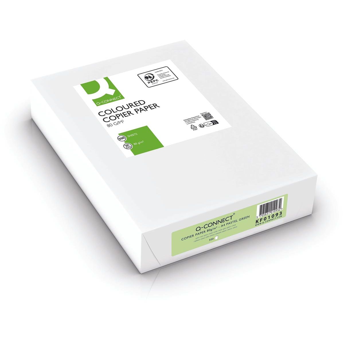 Q-CONNECT - carta per fotocopie colorata, A4, 80 g, confezione da 500 fogli, verde chiaro