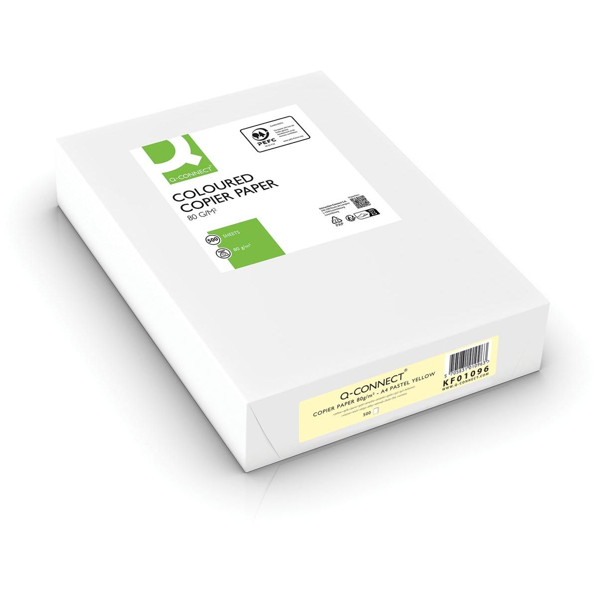 Q-CONNECT - papier de copie couleur, A4, 80g, paquet de 500 feuilles, jaune clair