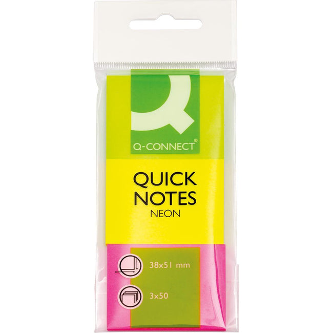 Q-CONNECT - Q-CONNECT Quick Notes, ft 38 x 51 mm, 50 vel, etui van 3 blokken in neonkleuren