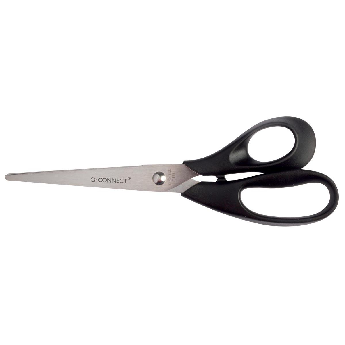 Q-CONNECT -   schaar, ft 21 cm, rechts, ronde punt, RVS, zwart, blister van 1 stuk