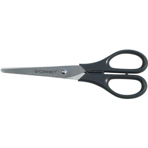 Q-CONNECT -   schaar, ft 18 cm, rechts en links, ronde punt, RVS, zwart, blister van 1 stuk