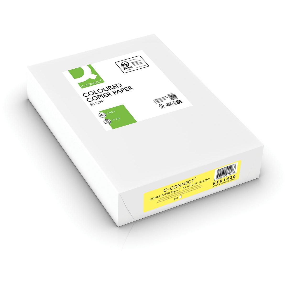 Q-CONNECT - carta per fotocopie colorata, A4, 80 g, confezione da 500 fogli, giallo brillante