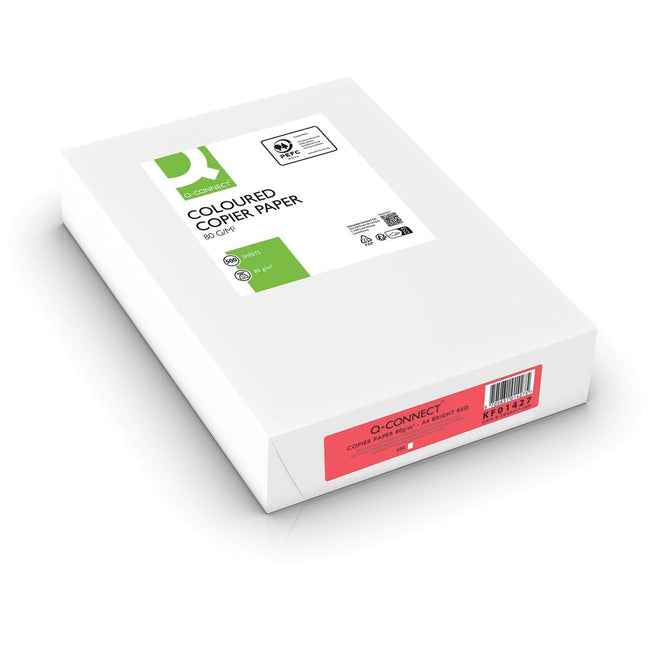 Q-CONNECT – farbiges Kopierpapier, A4, 80 g, Packung mit 500 Blatt, leuchtend rot