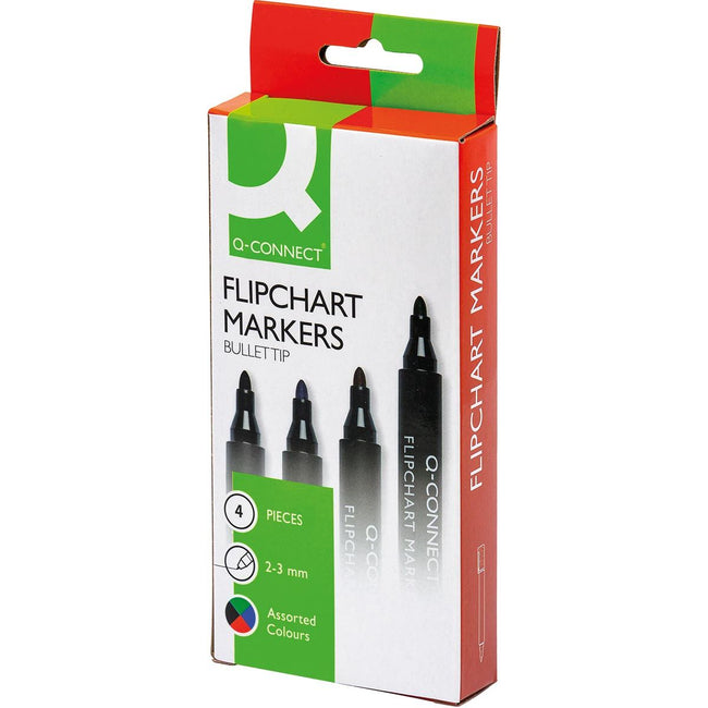 Q-CONNECT -   flipchartmarker, 2-3 mm, ronde punt, met clip, geassorteerde kleuren
