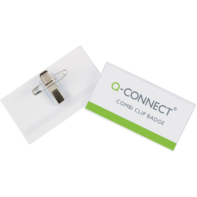 Q-CONNECT - badge with combination clamp 75 x 40 mm, box of 50 pieces