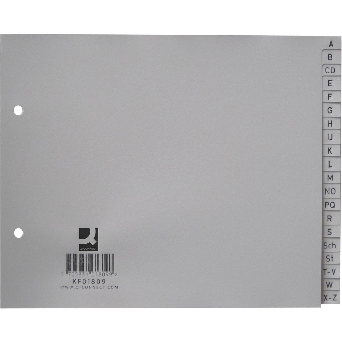 Q-CONNECT - tabs, ft 18 x 22.5 cm, PP, 2-hole perforation, set of A-Z, gray