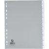 Q-CONNECT - onglets, A4, PP, perforation 11 trous, 10 onglets, gris
