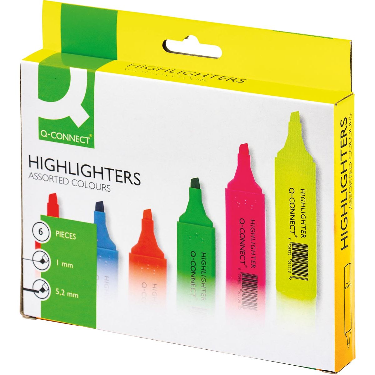 Q-CONNECT - evidenziatore, confezione da 6 in colori assortiti