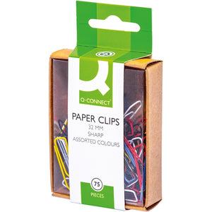 Q-CONNECT - trombones, 32 mm, boîte de 75 pièces, à suspendre, couleurs assorties.