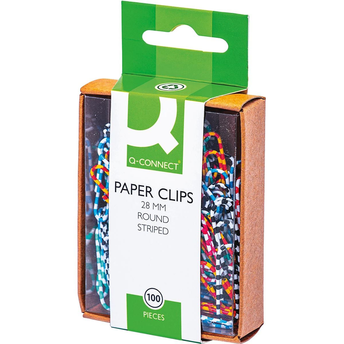 Q-CONNECT - trombones, 28 mm, boîte de 100 pièces, rayés en blanc et couleurs assorties