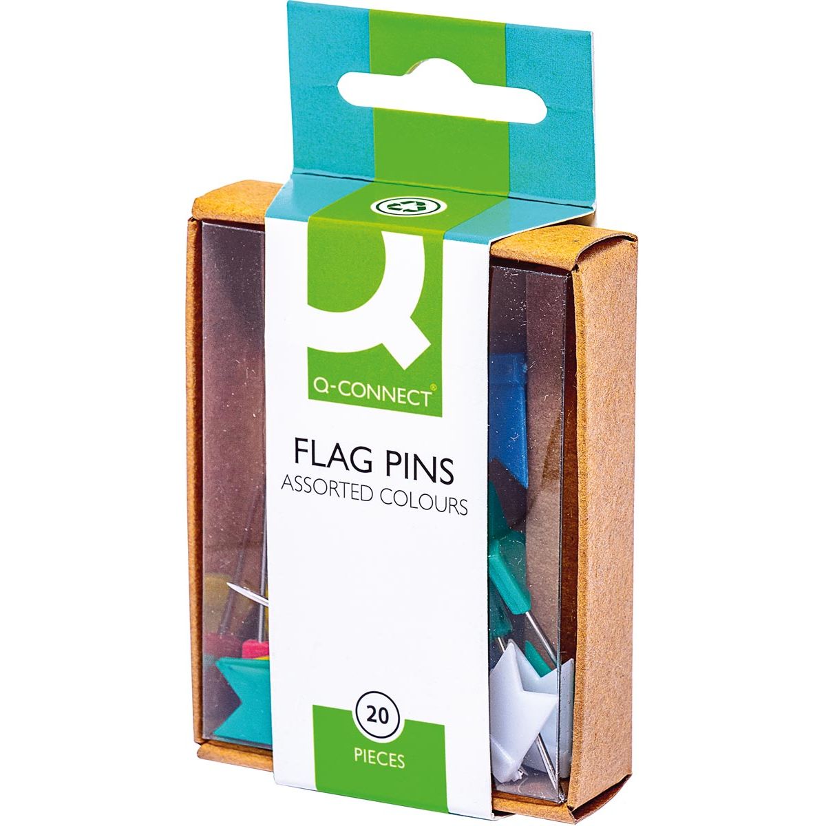 Q-CONNECT - Pin's drapeau Q-CONNECT, couleurs assorties, boîte de 20 pièces