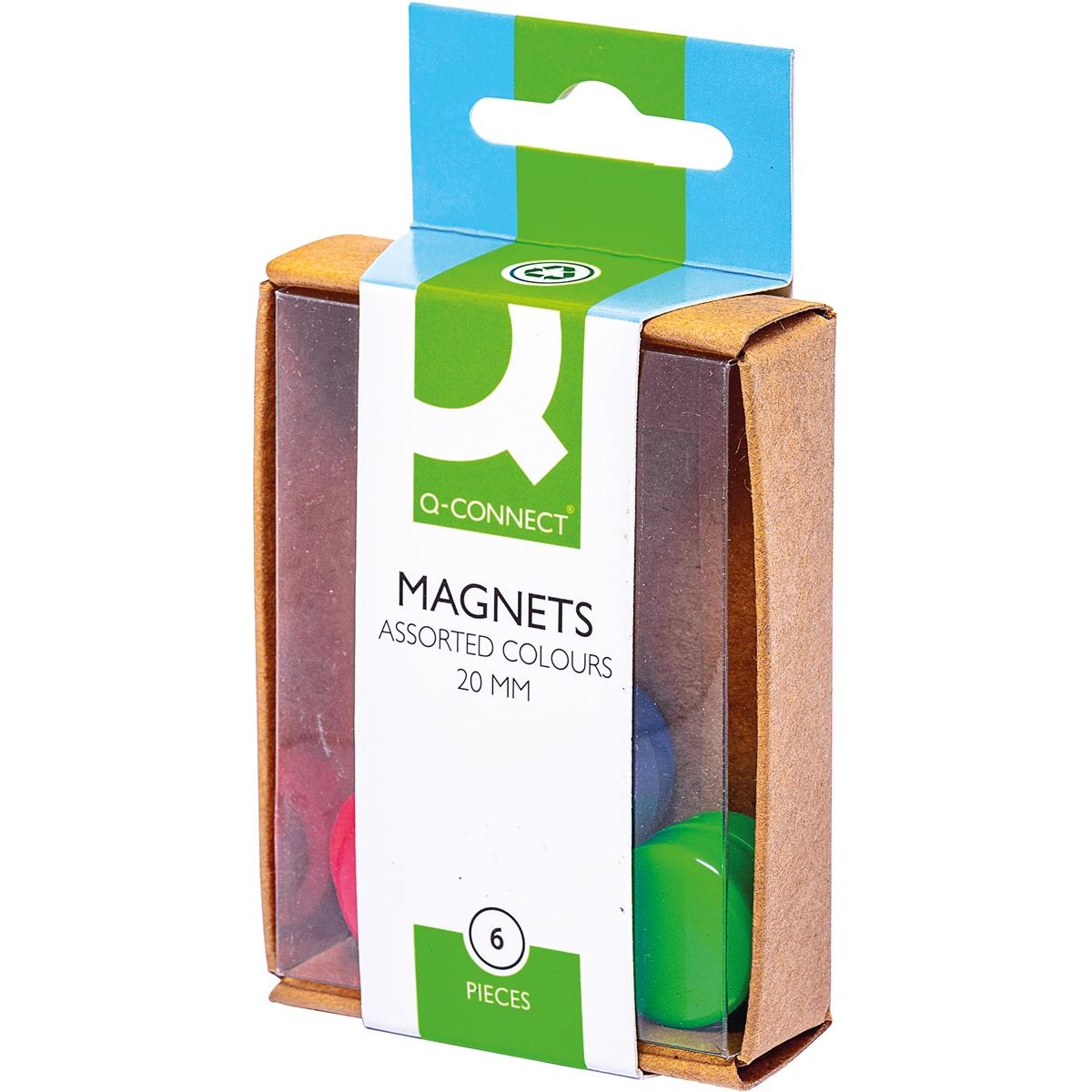 Q-CONNECT - magneti, 20 mm, colori assortiti, scatola da 6 pezzi