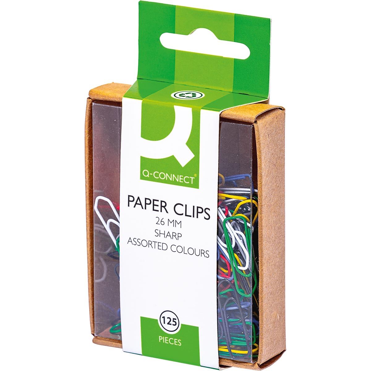 Q-CONNECT - paper clips, 26 mm, coloured, box of 125 pieces, hangable
