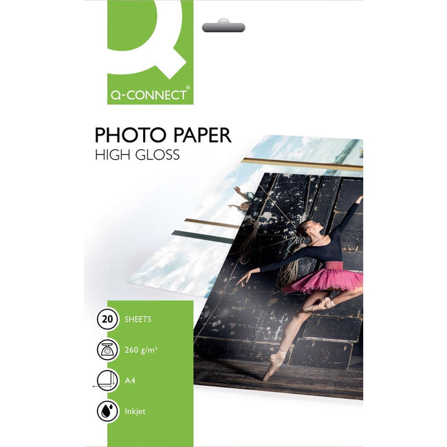 Q-CONNECT - papel fotográfico, ft A4, 260 g, paquete de 20 hojas
