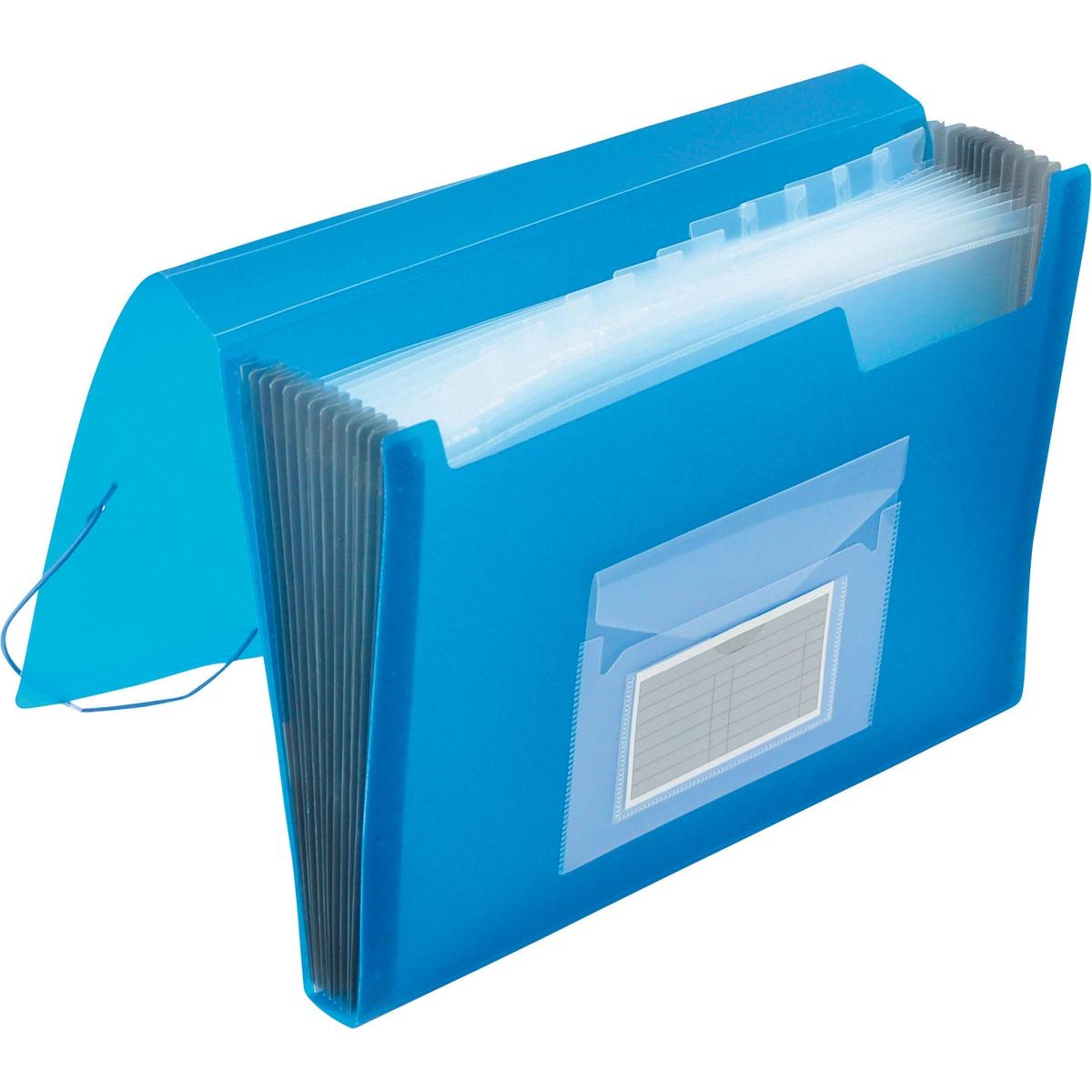 Q-CONNECT - raccoglitore frontale, A4, PP, con 13 scomparti, chiusura ad elastico, blu trasparente