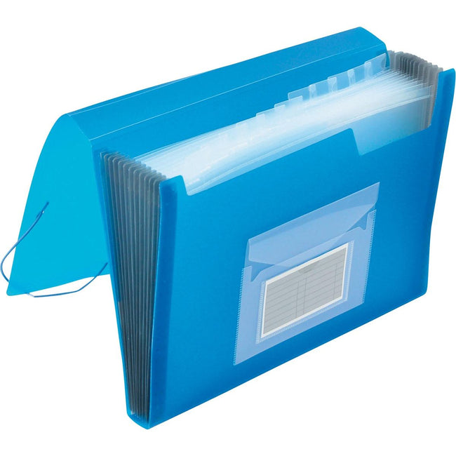 Q-CONNECT - raccoglitore frontale, A4, PP, con 13 scomparti, chiusura ad elastico, blu trasparente