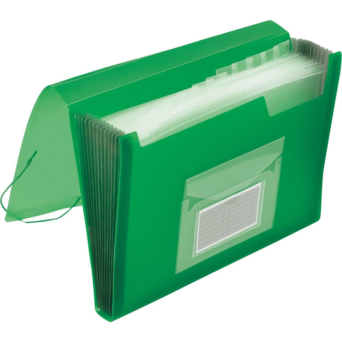 Q-CONNECT - dossier frontal, A4, PP, avec 13 compartiments, fermeture élastique, vert transparent