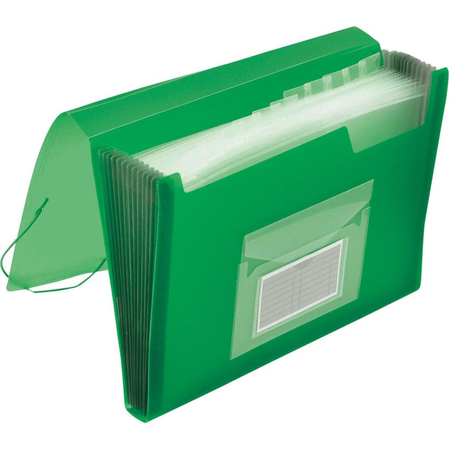 Q-CONNECT - cartella frontale, A4, PP, con 13 scomparti, chiusura ad elastico, verde trasparente