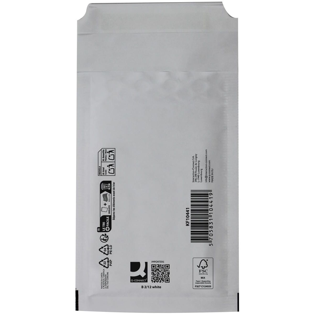 Q-CONNECT -   luchtkussenenveloppen, wit, 2-B, 140 x 225 mm, doos van 200 stuks
