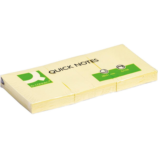 Q-CONNECT - Quick Notes, ft 38 x 51 mm, 100 fogli, confezione da 3, giallo