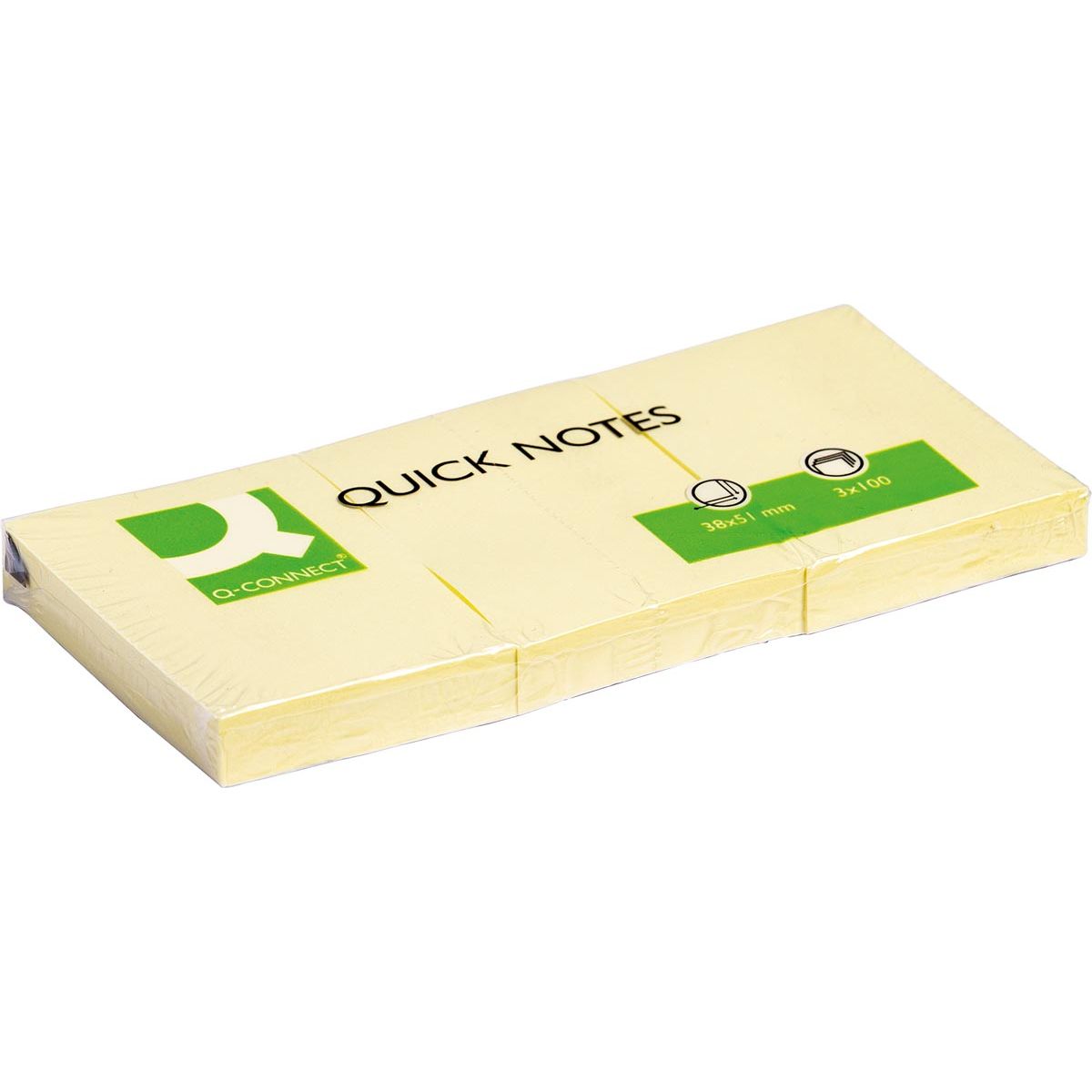 Q-CONNECT - Q-CONNECT Quick Notes, ft 38 x 51 mm, 100 vel, pak van 3 stuks, geel