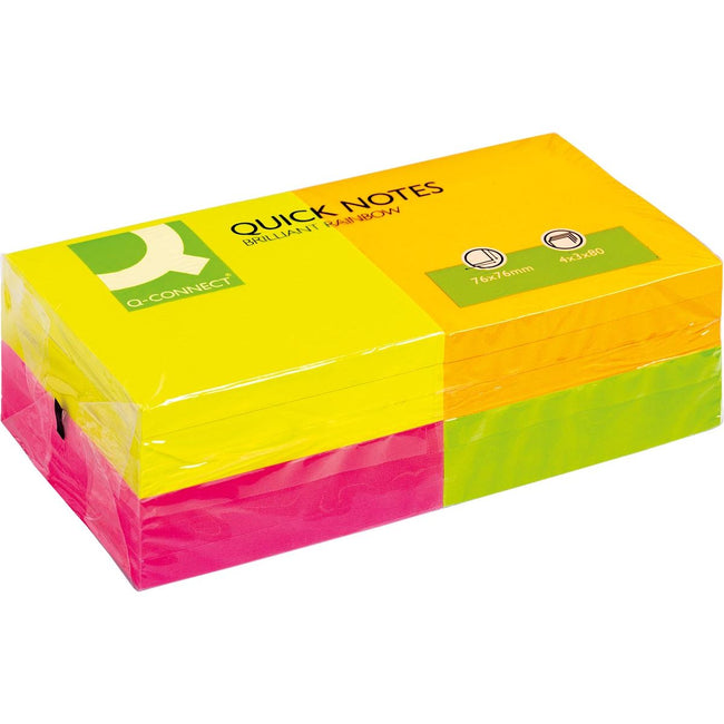 Q-CONNECT - Quick Notes, ft 76 x 76 mm, 80 sheets, pack of 12 pads in 4 neon colors