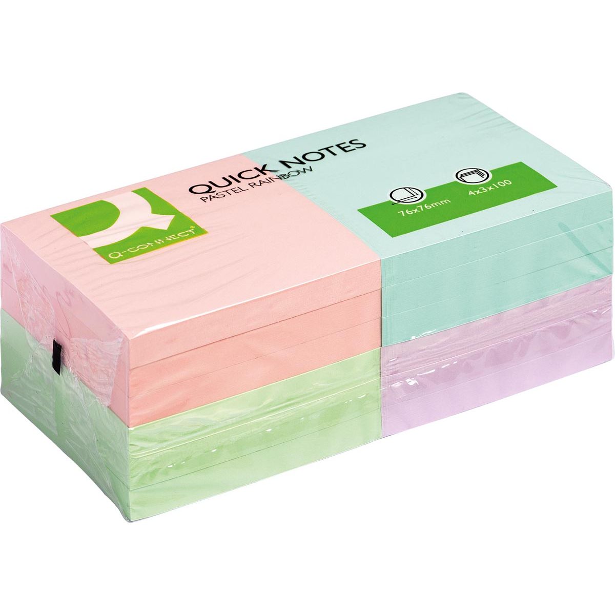 Q-CONNECT - Q-CONNECT Quick Notes, ft 76 x 76 mm, 100 vel, pak van 12 blokken in pastelkleuren