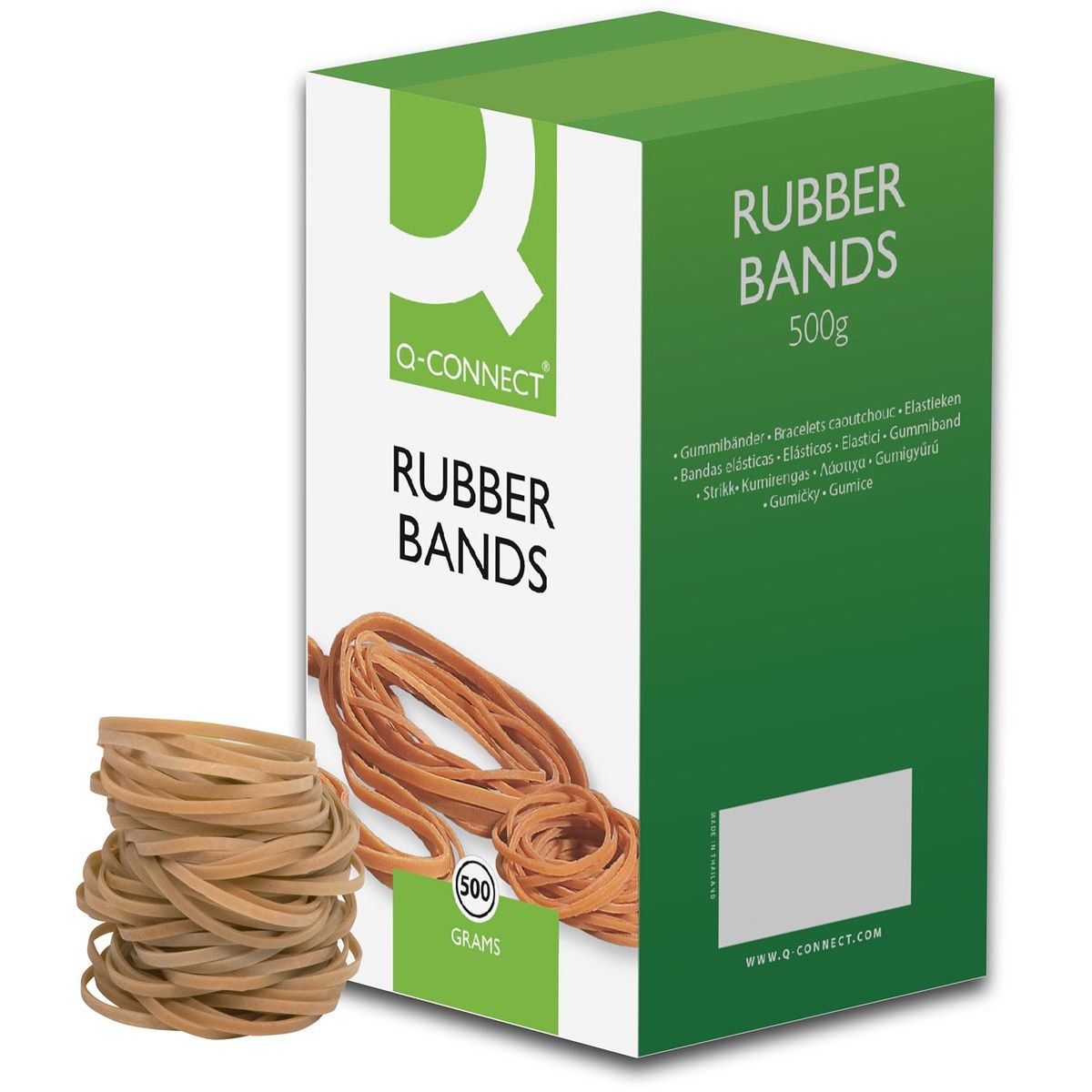Q-CONNECT - elastici, larghezza 3 mm, lunghezza 80 mm, n. 32, scatola da 500 gr