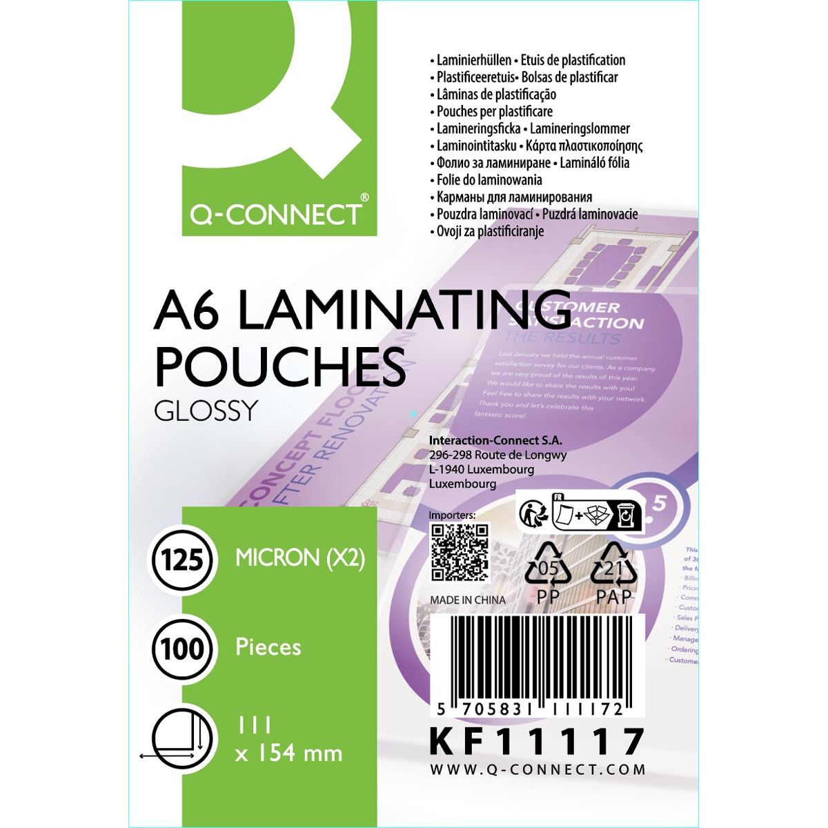 Q-CONNECT - Laminierfolie, A6, 125 Mikron, Karton mit 100 Stück