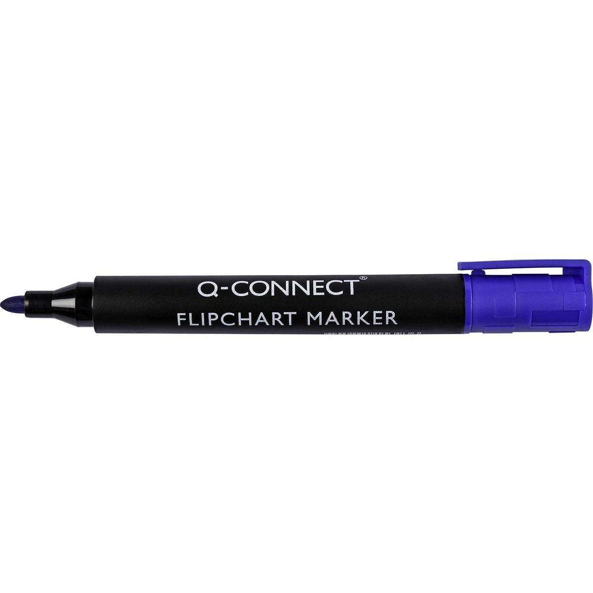 Q-CONNECT - pennarello per lavagna a fogli mobili, 2-3 mm, punta tonda, con clip, blu