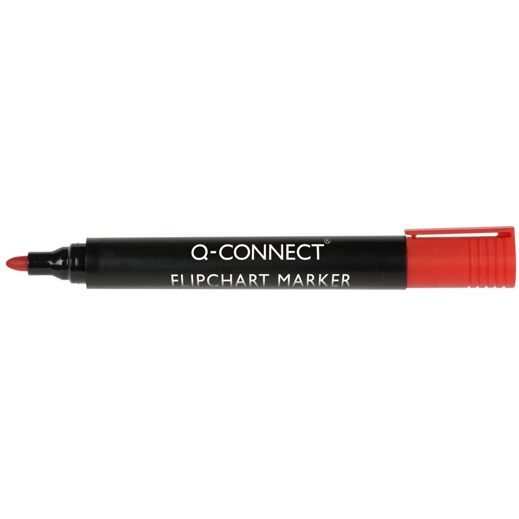 Q-CONNECT - marqueur pour tableau à feuilles mobiles, 2-3 mm, pointe ronde, avec clip, rouge