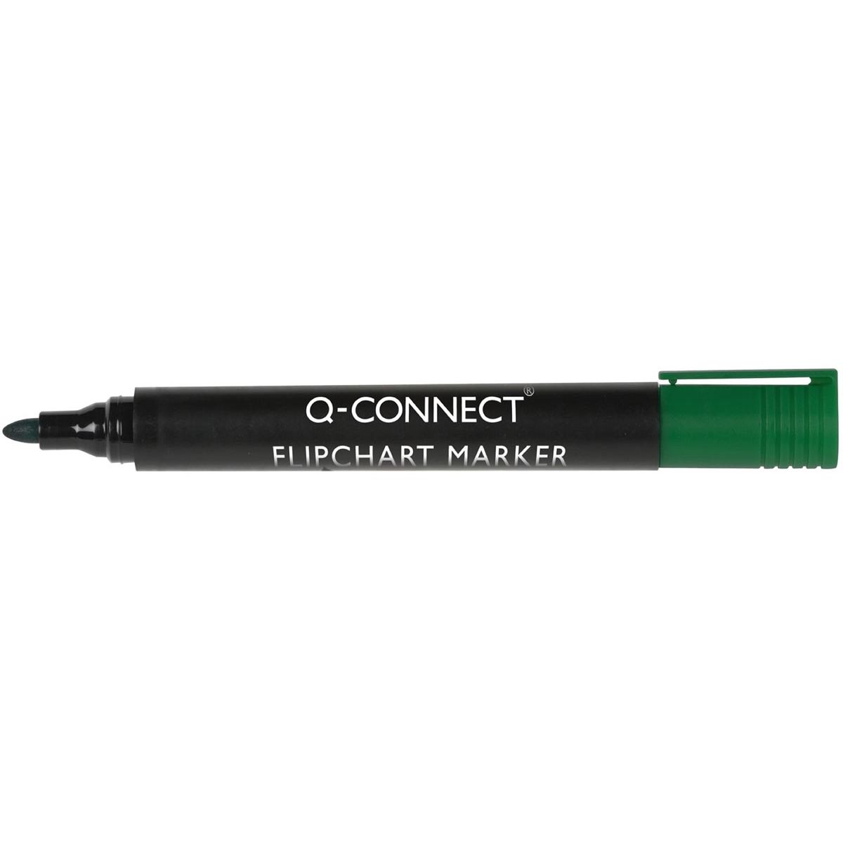 Q-CONNECT - pennarello per lavagna a fogli mobili, 2-3 mm, punta tonda, con clip, verde