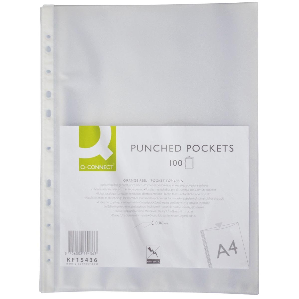 Q-CONNECT - perforated show bag 11-hole perforation, grained, 60 micron, pack of 100 pieces