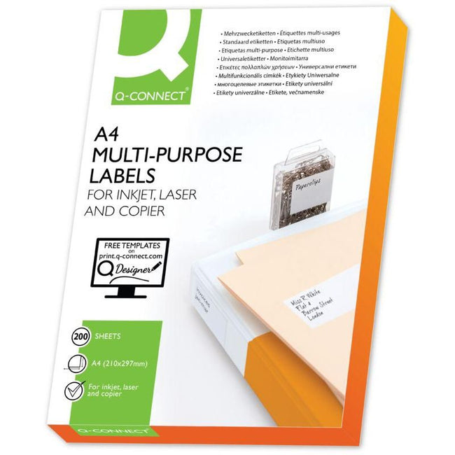 Q-CONNECT -   etiketten, wit, rechte hoeken, 105 x 148,5 mm, 200 vel, 4 etiketten per vel